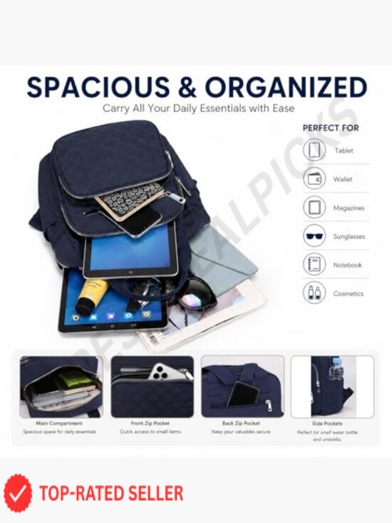 Small Quilted Square Backpack Waterproof Multi Pockets Lightweight Daypack Top